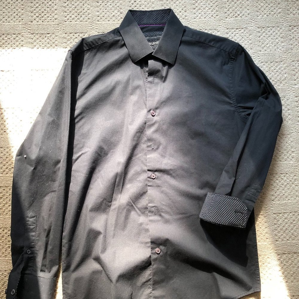 Black Button Down Shirt with patterned inner cuffs